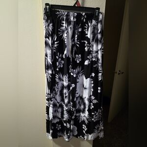 Floral Black and White Wide Leg Pants
